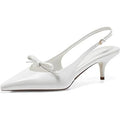 Coutgo Womens Size 8.5 White Bow Slingback 2" Kitten Heels Pointed Toe Shoes