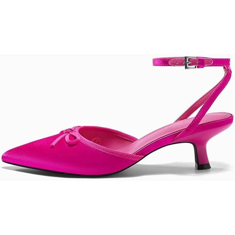 Coutgo Women Size 6 Pink Satin Bow Kitten Low 2.5" Heel Closed Pointed Toe Shoes